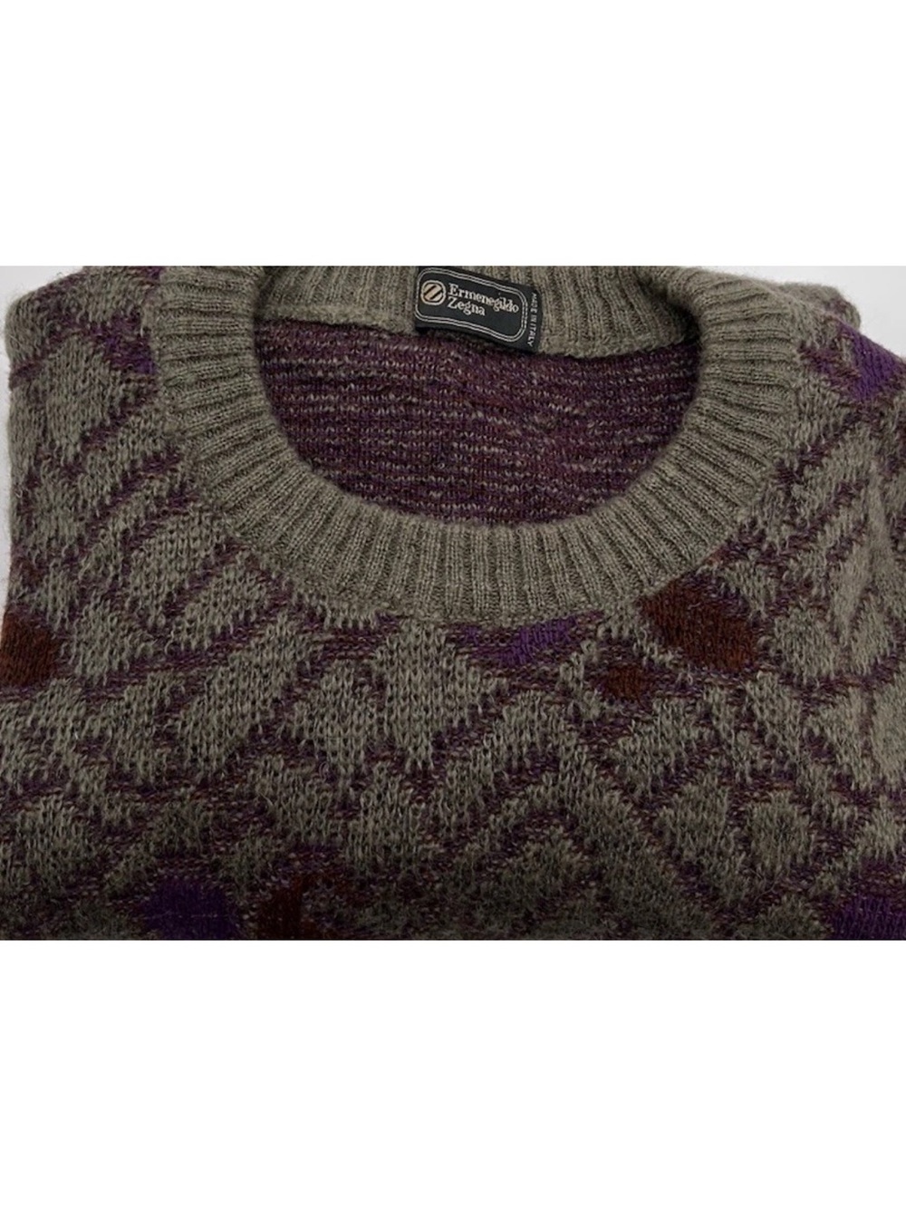 Ermenegildo Zegna Vintage Burgundy , Purple Geometric Crewneck Sweater